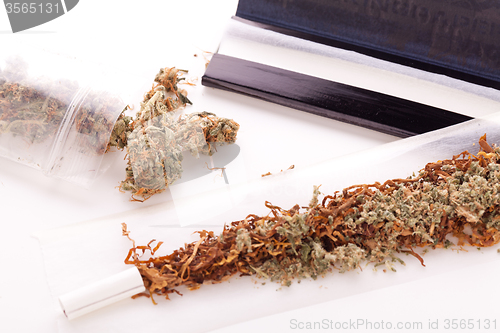 Image of Dried Cannabis on Rolling Paper with Filter