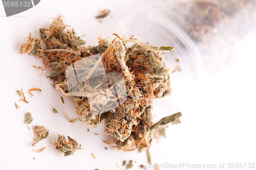 Image of Close up Dried Marijuana Leaves on the Table