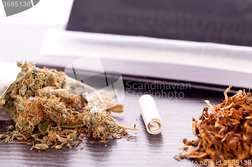 Image of Dried Cannabis on Rolling Paper with Filter