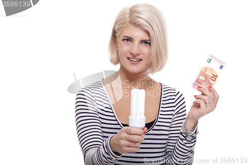 Image of Woman holding an eco-friendly light bulb