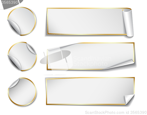 Image of Set of white rectangular and round paper stickers 