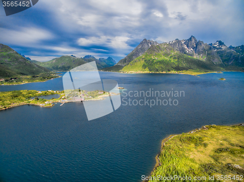 Image of Fjord with church on Lofoten