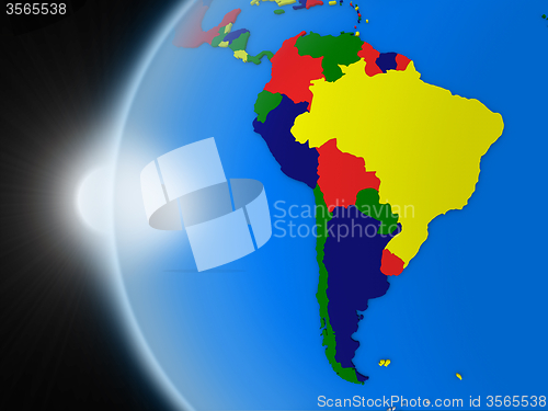 Image of Sunset over south american continent from space
