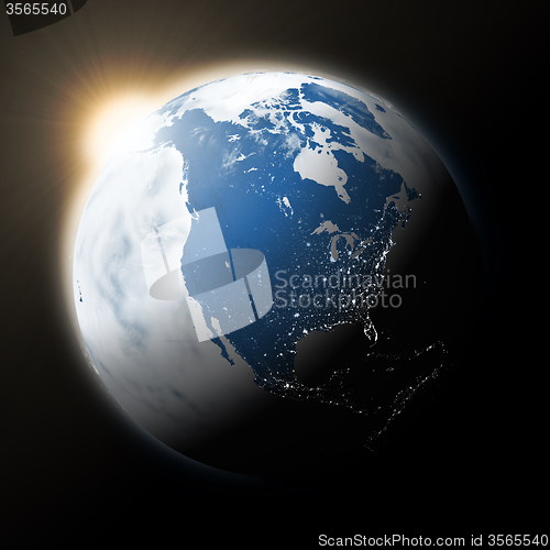 Image of Sun over North America on planet Earth