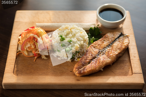 Image of Grilled salmon with rice