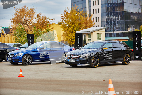 Image of Kiev, Ukraine - OCTOBER 10, 2015: Mercedes Benz star experience. The series of test drives