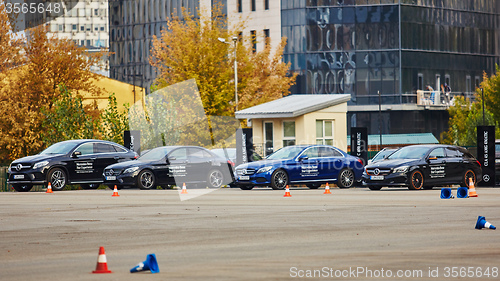 Image of Kiev, Ukraine - OCTOBER 10, 2015: Mercedes Benz star experience. The series of test drives