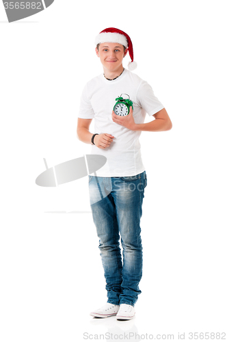 Image of Young man in Santa hat