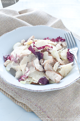 Image of 
Porcini mushroom salad with celery, radicchio and Parmesan from