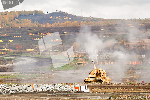 Image of The 152 mm howitzer 2S19M2 Msta-S shooting. Russia