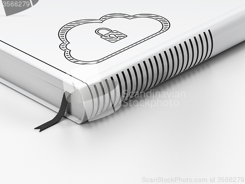 Image of Cloud computing concept: closed book, Cloud With Padlock on white background