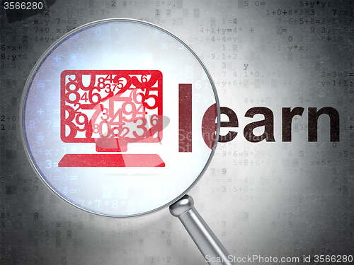 Image of Learning concept: Computer Pc and Learn with optical glass