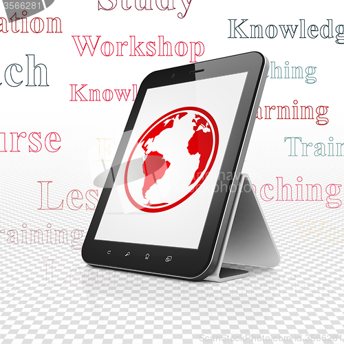 Image of Education concept: Tablet Computer with Globe on display