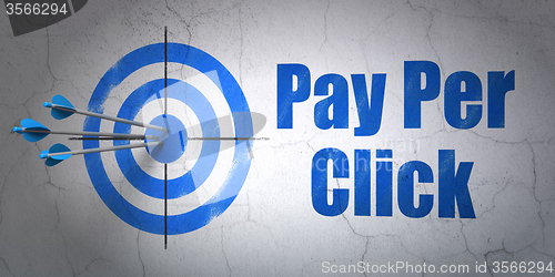 Image of Marketing concept: target and Pay Per Click on wall background