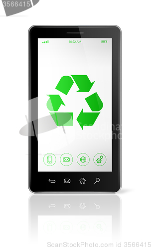 Image of Smartphone with a recycle symbol on screen. ecological concept