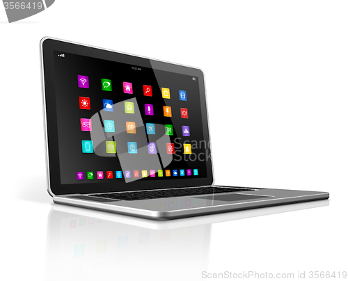 Image of High Tech Laptop Computer with apps icons interface