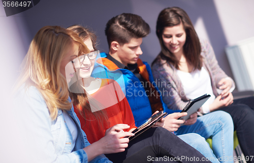 Image of students group working on school  project  together