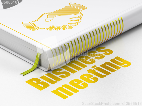 Image of Finance concept: book Handshake, Business Meeting on white background