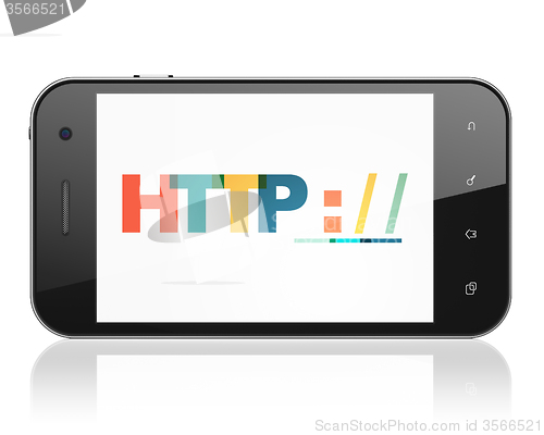 Image of Web design concept: Smartphone with Http : / / on  display