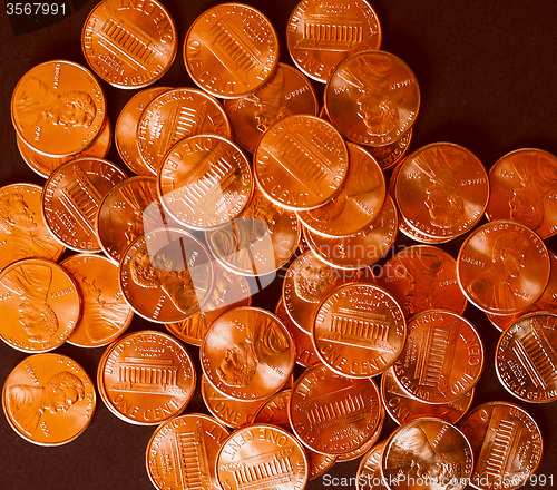 Image of Retro look Dollar coins 1 cent wheat penny cent