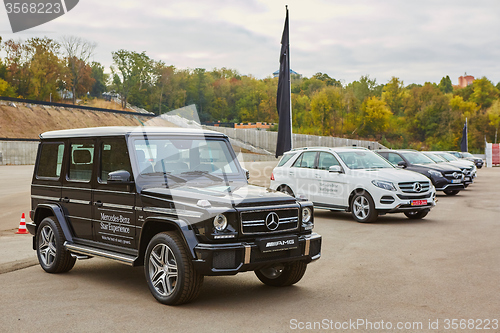 Image of Kiev, Ukraine - OCTOBER 10, 2015: Mercedes Benz star experience. The interesting series of test drives