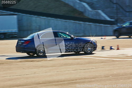 Image of Kiev, Ukraine - OCTOBER 10, 2015: Mercedes Benz star experience. The series of test drives