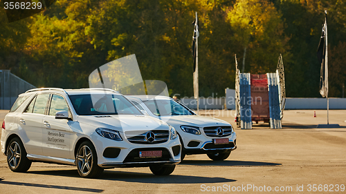 Image of Kiev, Ukraine - OCTOBER 10, 2015: Mercedes Benz star experience. The series of test drives