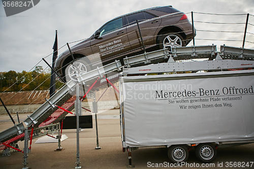 Image of Kiev, Ukraine - OCTOBER 10, 2015: Mercedes Benz star experience. The series of test drives