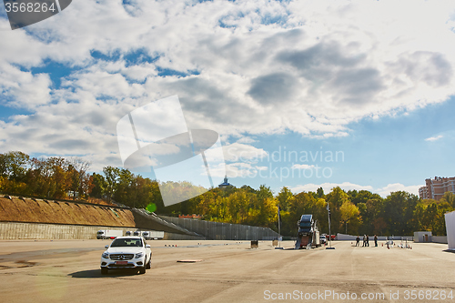 Image of Kiev, Ukraine - OCTOBER 10, 2015: Mercedes Benz star experience. The series of test drives