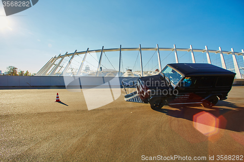 Image of Kiev, Ukraine - OCTOBER 10, 2015: Mercedes Benz star experience. The interesting series of test drives