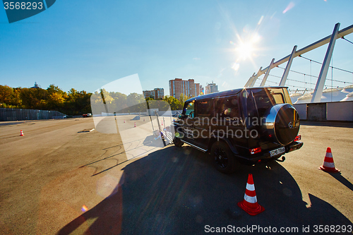 Image of Kiev, Ukraine - OCTOBER 10, 2015: Mercedes Benz star experience. The interesting series of test drives