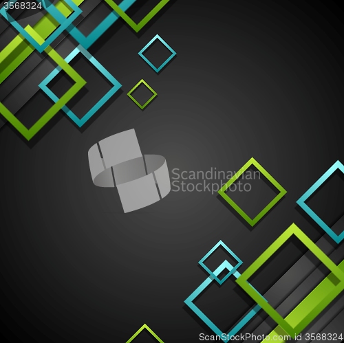 Image of Vector green and blue squares on black background