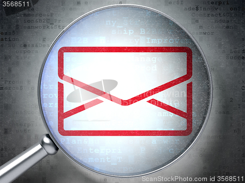 Image of Finance concept: Email with optical glass on digital background