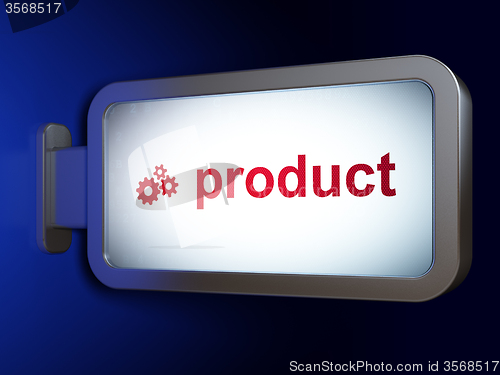 Image of Marketing concept: Product and Gears on billboard background