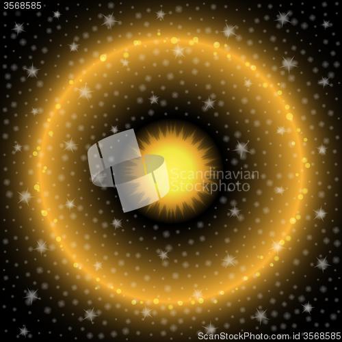 Image of sun in space and stars
