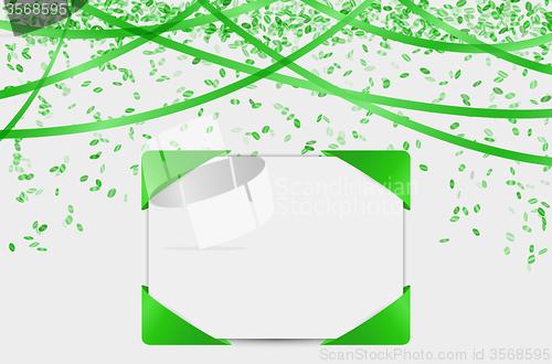 Image of blank card with confetti and ribbons