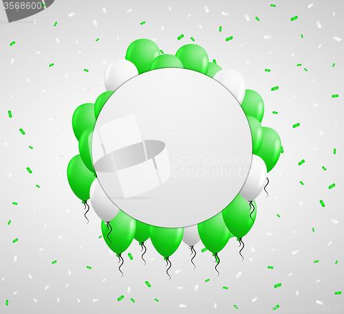 Image of circle badge and green balloons