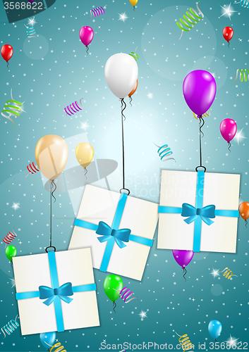 Image of flying balloons with presents