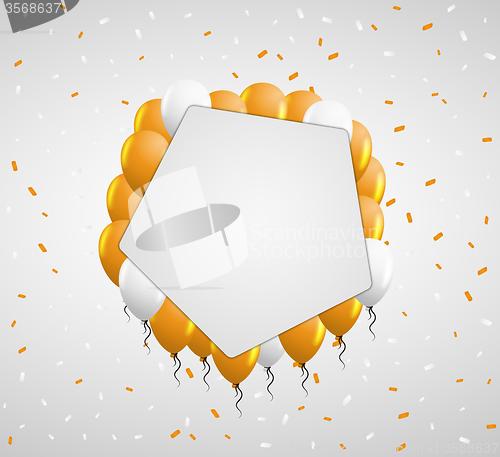 Image of pentagon badge and orange balloons