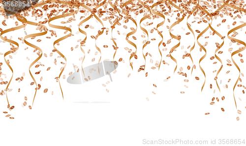 Image of orange ribbons and confetti