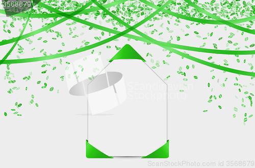 Image of blank card with confetti and ribbons