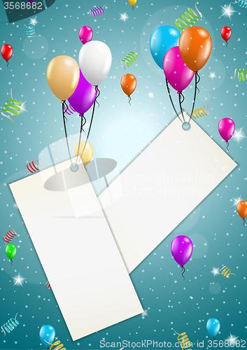 Image of flying balloons with blank papers
