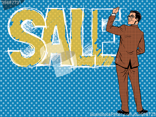 Image of Businessman writing the word sale