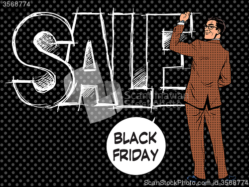 Image of Black Friday businessman writes sale