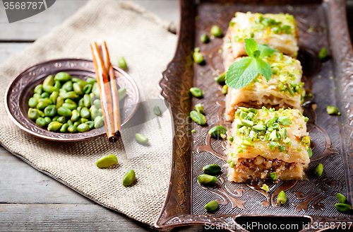 Image of Turkish nut and phyllo pastry dessert, baklava