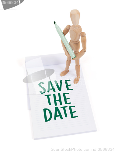 Image of Wooden mannequin writing - Save the date