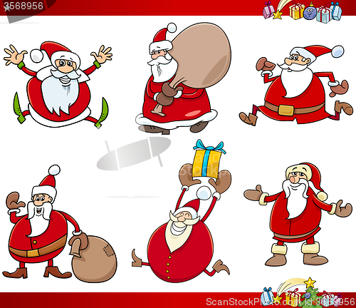 Image of santa and christmas cartoon set