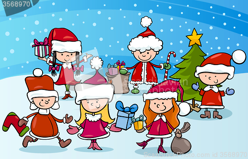 Image of cartoon kids on christmas