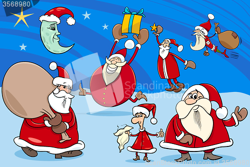Image of santa clauses group cartoon