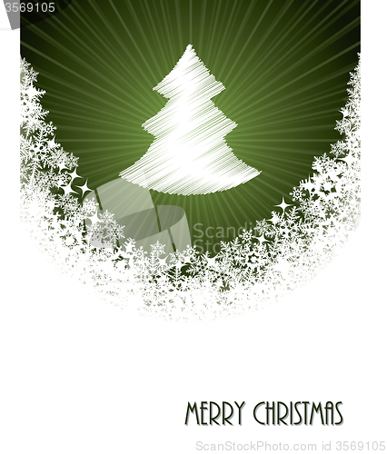 Image of White christmas greeting with bursting christmastree from green 